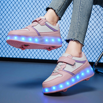 Internet celebrity popular breathable heelys shoes with lights for boys single-wheel automatic double-wheel pulley shoes girls wheel sports shoes