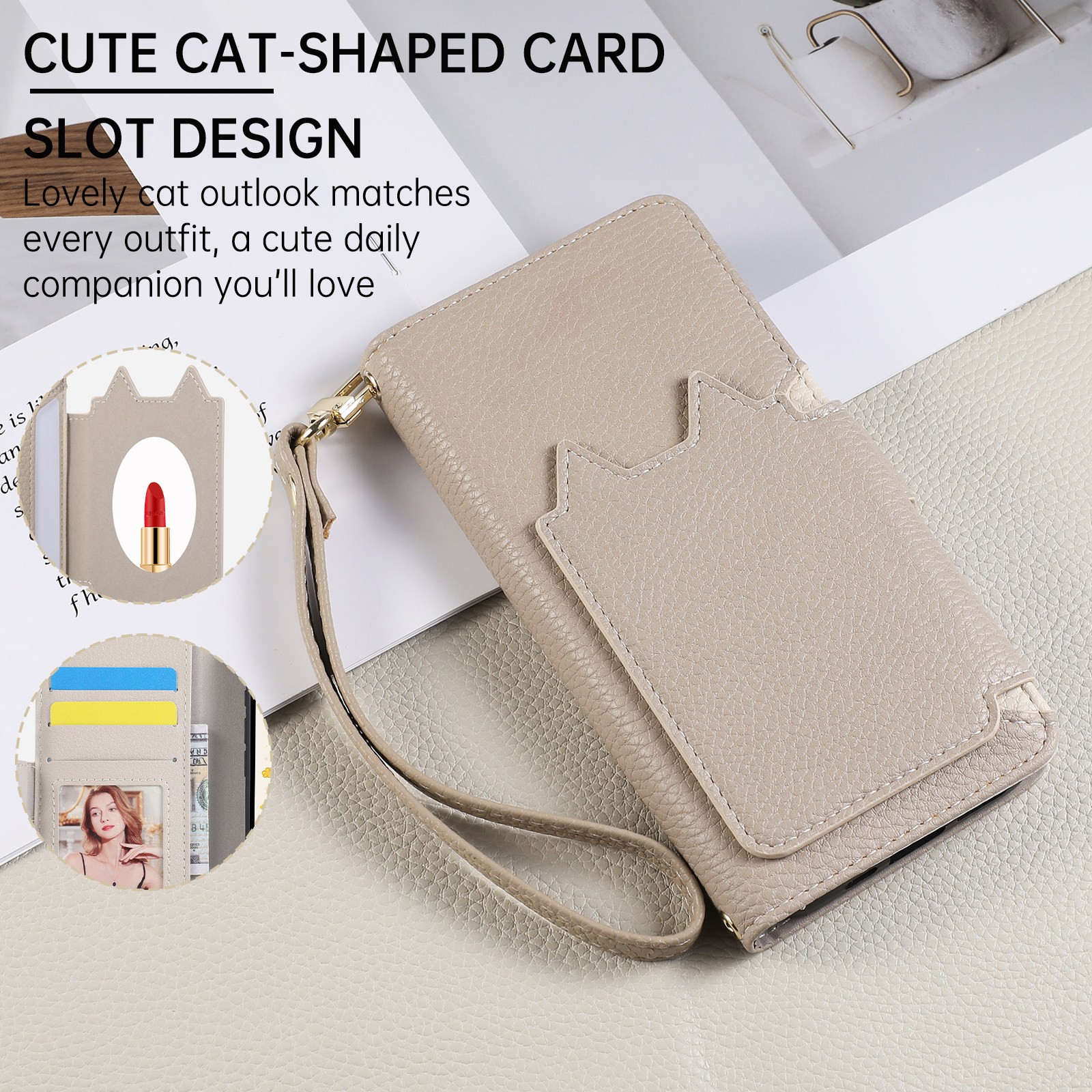 Style 7 — Cat Head Leather Flip Phone Case