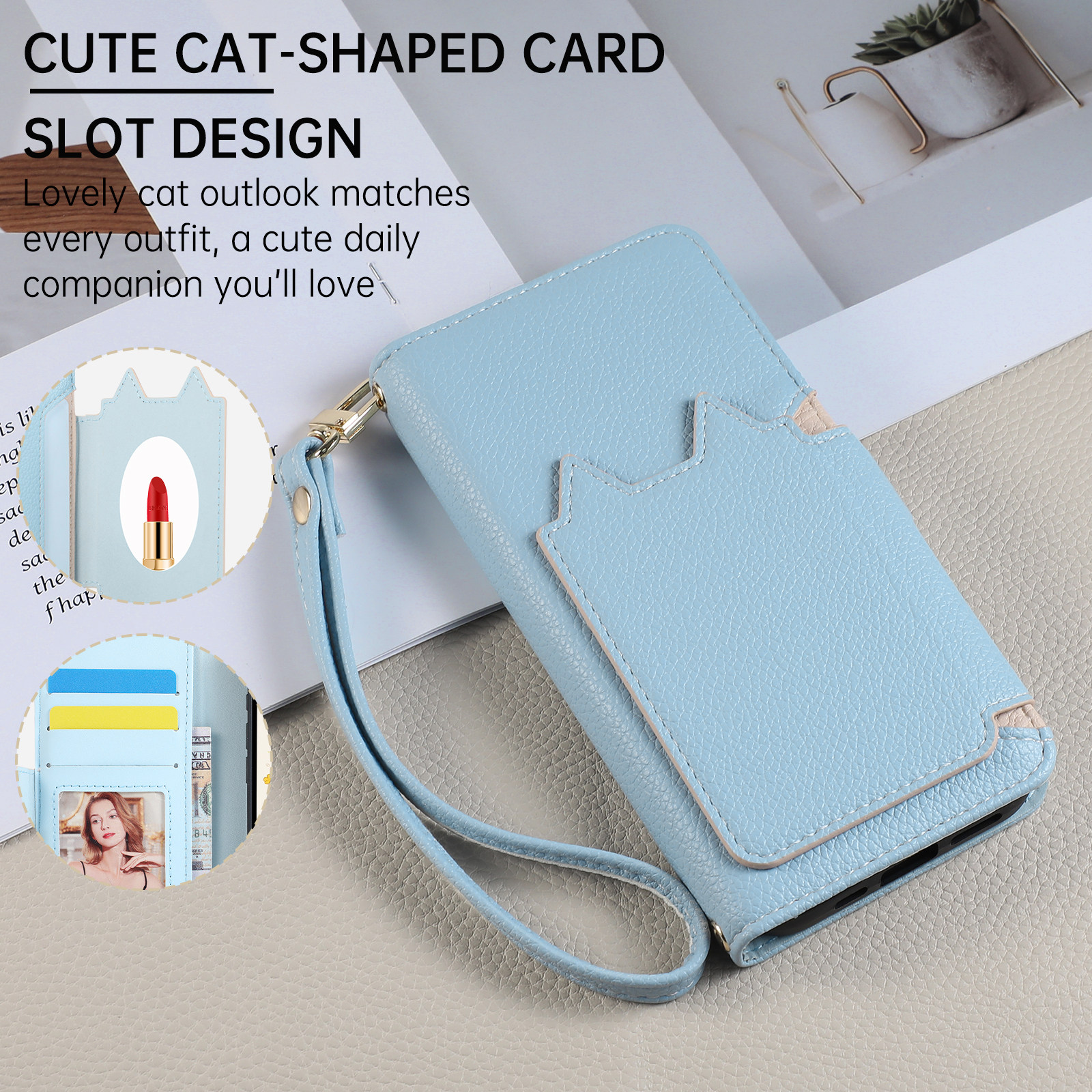 Style 4 — Cat Head Leather Flip Phone Case