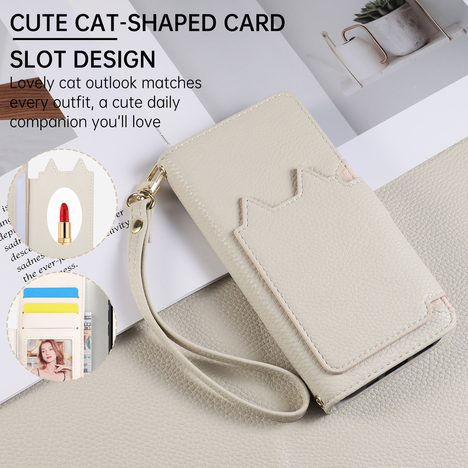 Style 6 — Cat Head Leather Flip Phone Case