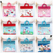 New document bag PU leather childrens cram bag thickened waterproof cartoon cute double-layer portable A4 student bag