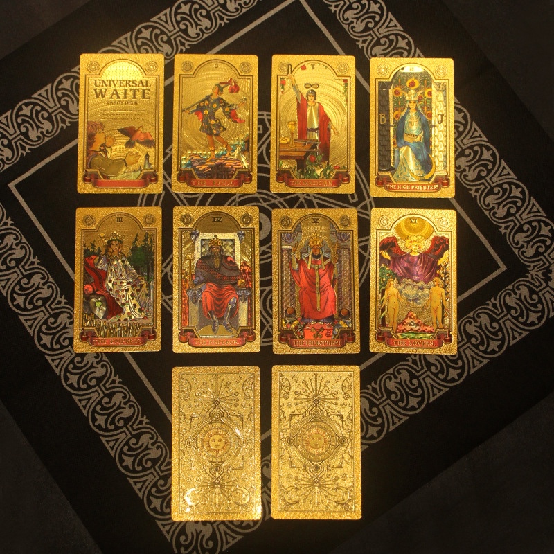 New 12X7Cm Gold Foil Waterproof Hot Stamping Color Printing 78 High-End Waite Tarot Cards Gold Color New 12X7Cm Gold Foil Waterproof Hot Stamping Color Printing 78 High-End Waite Tarot Cards Gold Color