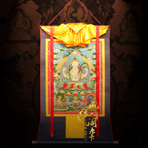 Tibetan Legend Pavilion Tibetan four-armed Guanyin Thangka Brocade Tantric Bodhisattva Thangka painting embroidery Three masters of Buddhism in the Tang Dynasty