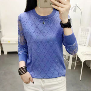 新款蕾丝镂空针织打底衫女