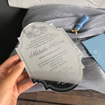 Custom shaped carving light gold silver mirror acrylic wedding invitation business real estate annual meeting invitation letter