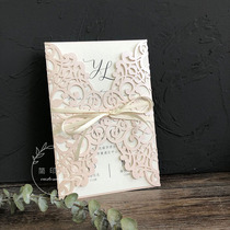 Wedding invitation wedding invitation light pink hollow lace personalized custom European invitation
