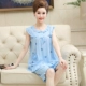 Bộ đồ ngủ phụ nữ mùa hè cotton lụa cotton tinh khiết áo vest ngắn tay bà mẹ trung niên không tay mùa hè cotton lỏng phù hợp với dịch vụ nhà - Giống cái