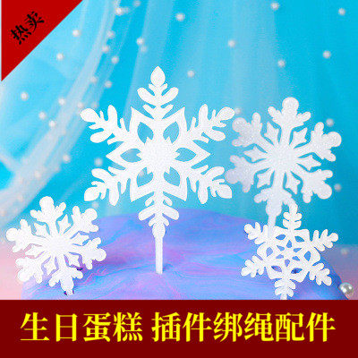Christmas New Year Happy Acrylic Snowflakes 4 Pieces Inserts Flag Birthday Plug-in Party Decorated Dessert Baking Accessories