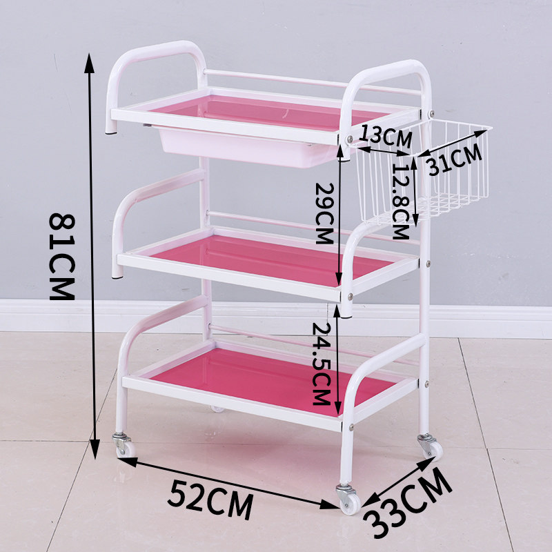 Glass mobile beauty salon trolley shelf bar cupping car three-layer drawer ECG pattern embroidery hot dyeing