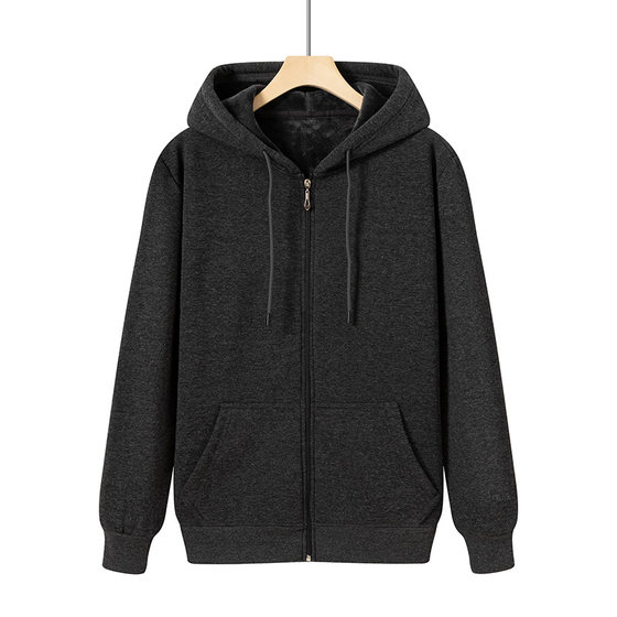 加绒卫衣男连帽拉链开衫大码宽松运动休闲秋冬季外套纯色长袖帽衫
