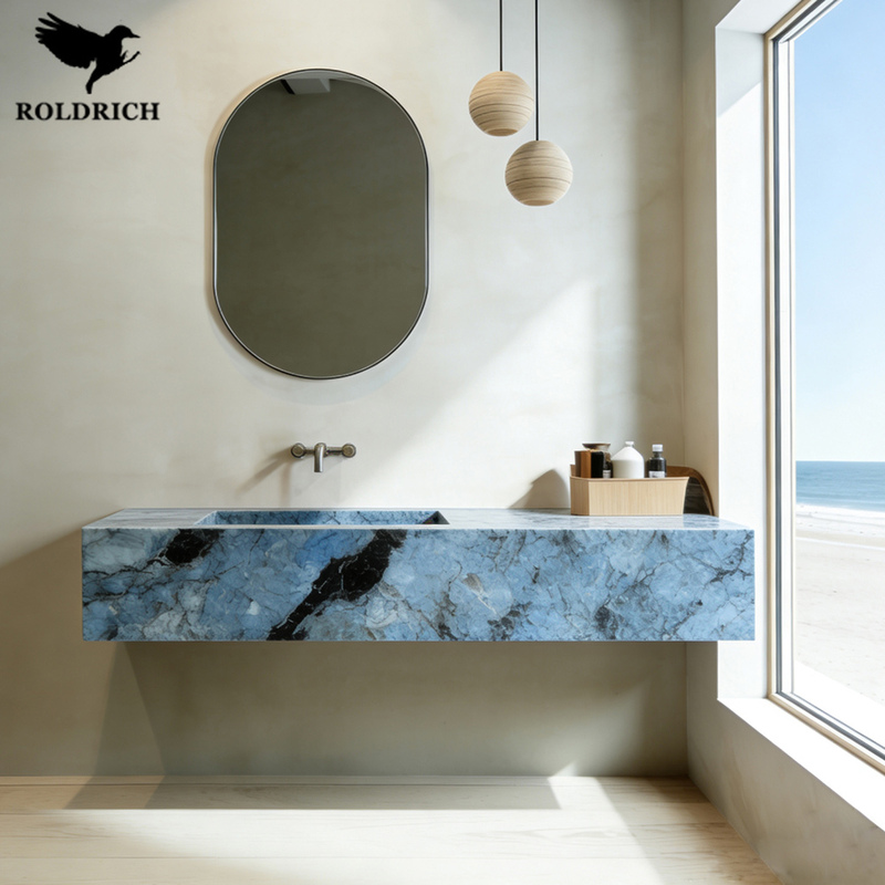 Light Luxury Sapphire Stone Slab, Luxury Stone, Marble, Ceramic Seamless Integrated Washbasin for Guesthouses, Hotels, Bathrooms, and Balconies