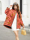 Mulberry silk ກິ່ນຫອມ cloud gauze cotton jacket retro print loose light and soft large size version zipper stand collar short jacket