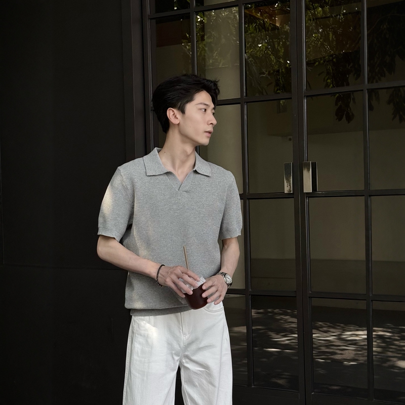 Summer Old Money Style Cool Breathable Seagull Collar Knit Polo Shirt High-End Stretchy Short-Sleeve Sweater Casual Half-Sleeve