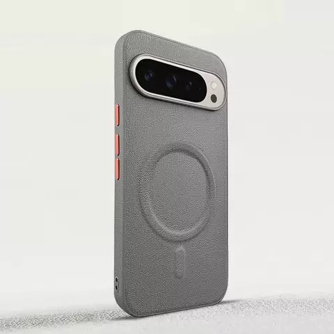 Dark Gray Leather Texture Metal Frame Case For Google Pixel 10 Pro XL, Pixel 10 Pro, Pixel 10 MagSafe