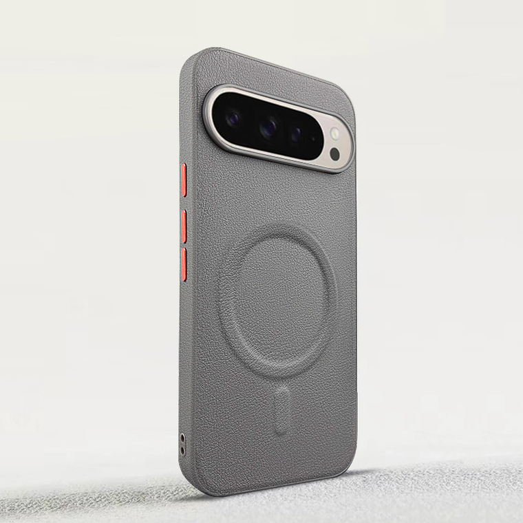 Dark Gray Leather Texture Metal Frame Google Pixel Phone Case