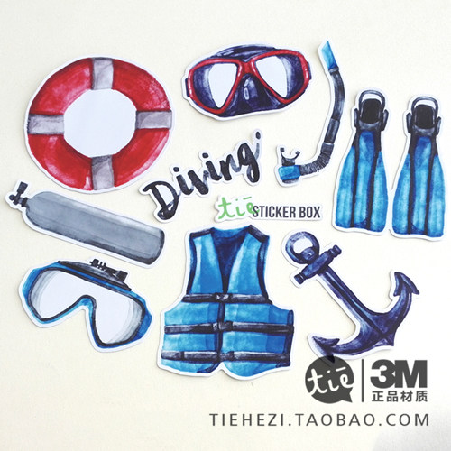 Watercolor Diving Stickers Surfboard Notebook Stickers Personality Stickers Suitcase suitcase Suitcase Tide 3M stickers