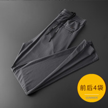 Ice silk mesh casual pants mens ultra-thin high-elastic quick-drying carved air conditioning pants plus large size sports cool feeling loose mouth long pants