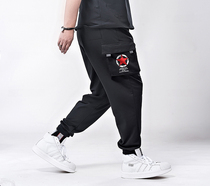 Spring and autumn casual pants mens multi-pocket drawstring loose hip-hop stretch fat fat plus size Wei pants tide brand long pants