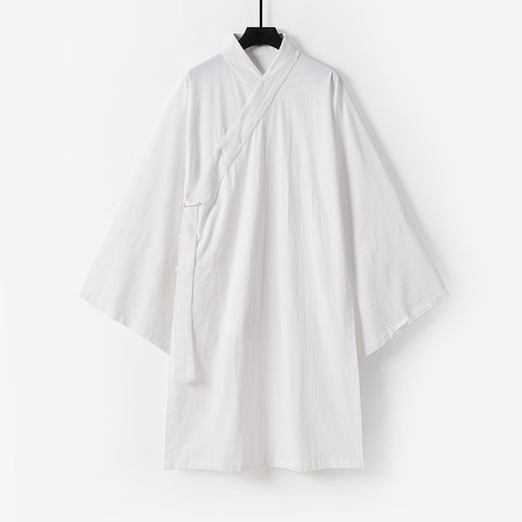 Cotton and Linen Cardigan for Men, Taoist Robe, Long Gown, Cape, Medium-Length Practice Clothing, Breathable, Plus Size