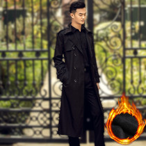 Autumn and winter black trench coat men Korean version of the trend British style super long knee plus fat large size thick trench coat