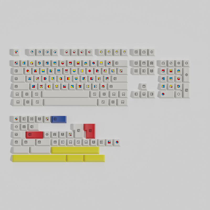 Gestalt Color Block Customized Five-Sided Dye-Sublimation Full Set of Keycaps Including 7U, Compatible with Alice
