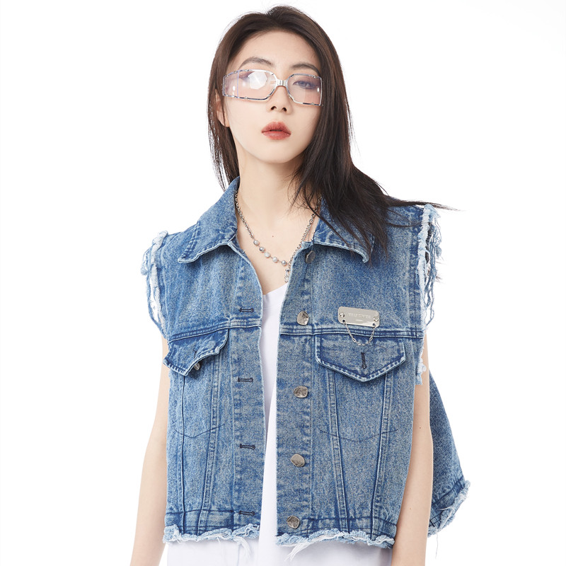 (SRYH ONLINE SHOP) Two-piece washable denim vest with removable hem for men and women