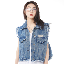 SRYH joint SPEAR YOUTH Two wearing detachable downswing washed cowboy vest men and women 100 lap waistcoat