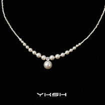 Yikashi Shi family extremely light freshwater pearl S925 pure silver gradient crushed silver sub necklace high-grade sense lock bone chain