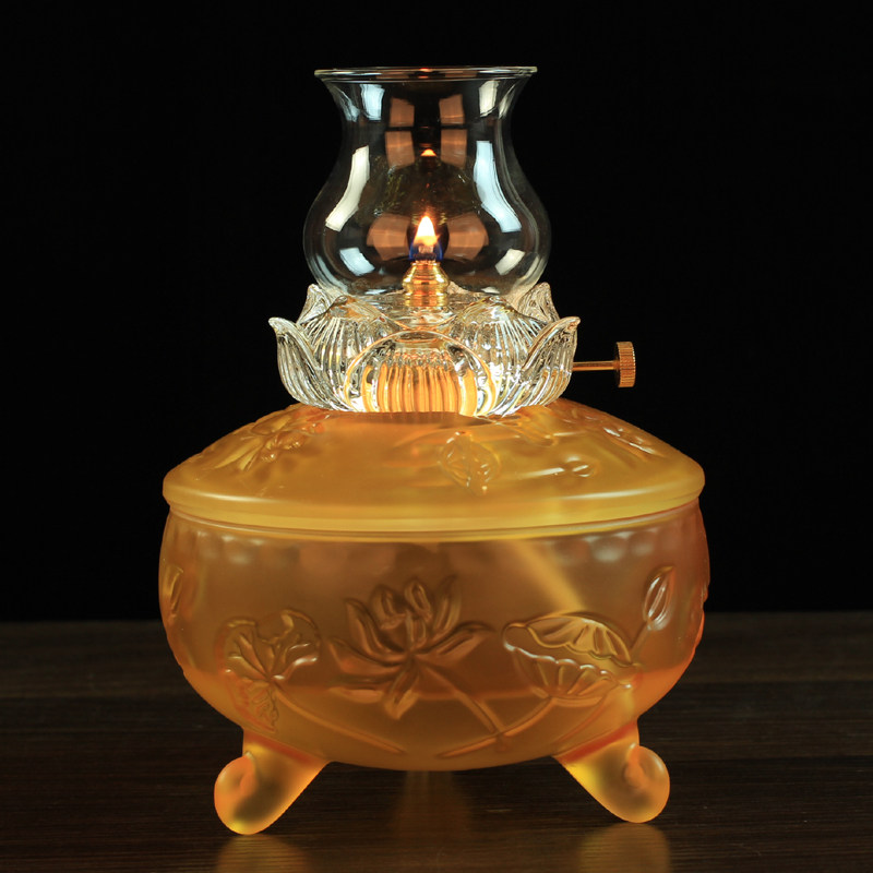 For the Buddha lamp glazed lotus oil lamp Buddha Hall liquid ghee lamp windproof Buddha Former Changming Home Su oil lamp to adjust fire