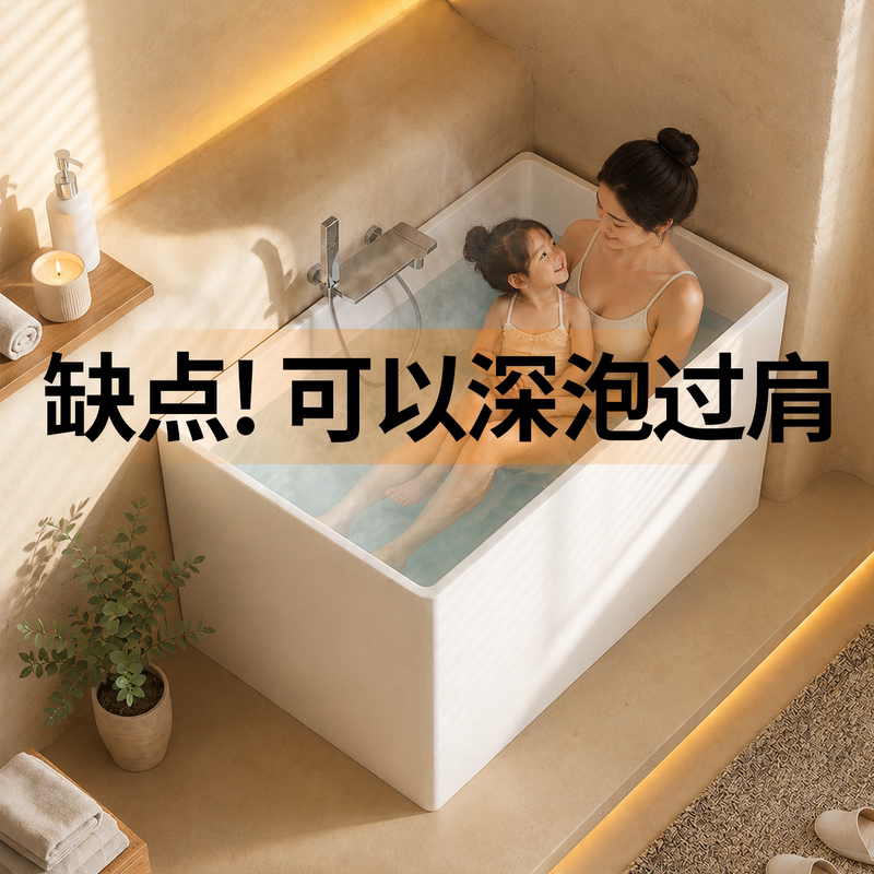 Small Household Bathtub, Mini, Portable, Freestanding, Deep Soaking, Sitting Type, Japanese-Style, Acrylic, Square Small Sitting Tub