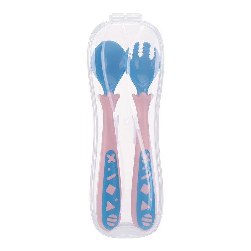 Heguo baby non-staple food fork spoon set training learning to eat can be bent portable spoon children can store eating tableware