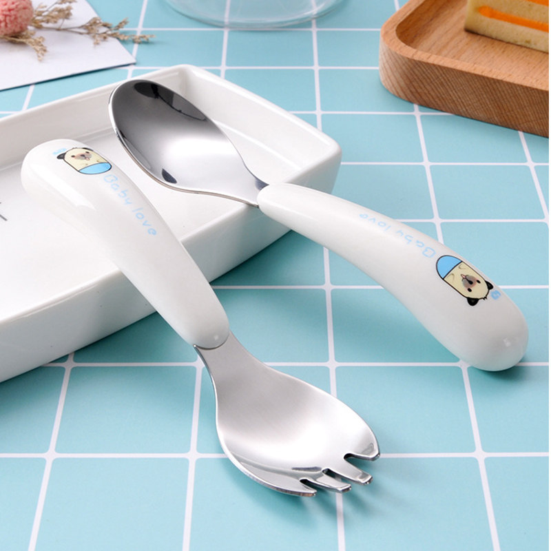 Baby baby 304 stainless steel spoon to eat training spoon children's tableware set and fork fork fork food spoon