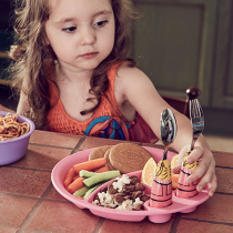 Eat4Fun Pleasant Meals Children Cutlery Fun Dinner Plate Pink Fork Spoon Suit Bowls Cute Stainless Steel Cutlery Combinations