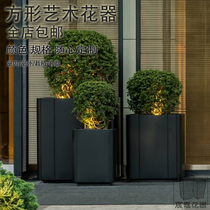 The whole shop black square floor stainless steel flower pot metal flower simple modern flower bucket flower box