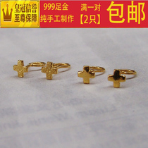 Gold Earrings 999 Gold Cross Heart Pleasure Small Earrings Fashion Jewelry Pure Gold Cross Girls Curved Hook Ears
