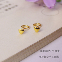 999 pure gold Womens Small Love earrings mini versatile peach heart foot Gold raise ear stick ear needle back bend not allergic