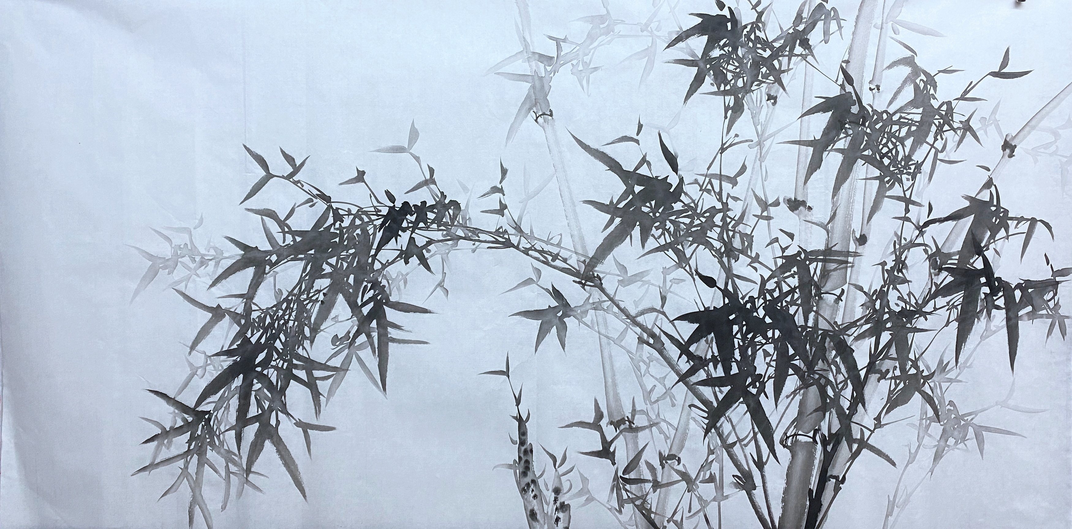 Special pure hand painted bird country painted four feet bamboo ink ink painting bamboo newspaper Ping An Living Room office decoration heart 6