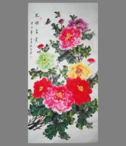 Promotion price pure hand-painted four-foot Zhongtang peony Chinese painting authentic flowers blossom rich flowers and birds painting living room decoration calligraphy and painting M