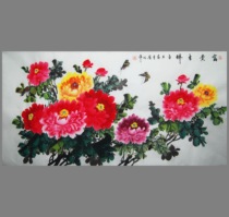 Promotion price pure hand-painted Chinese painting peony four feet flower rich banner freehand flower and bird painting living room decoration painting heart