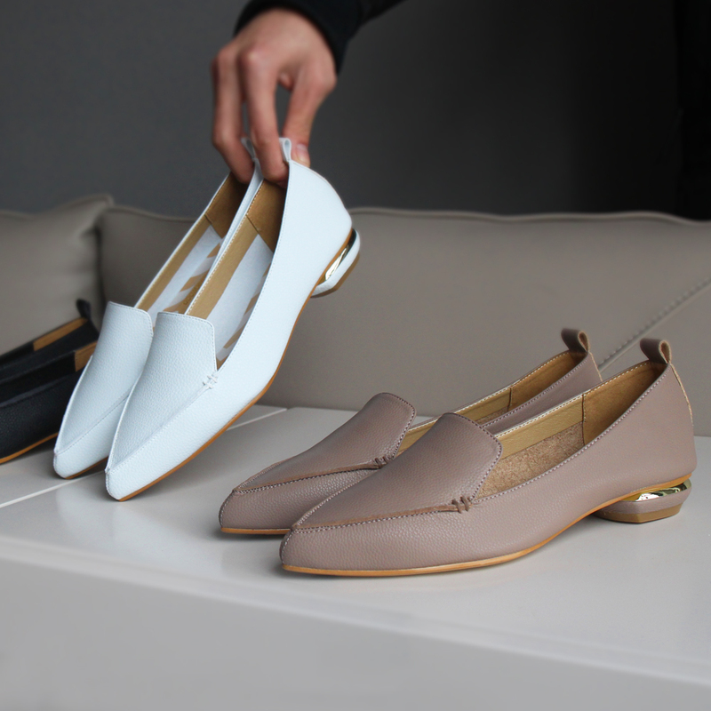 2024 Pointed Toe Flat Loafers Genuine Leather British Style Slip-On Nicholas Casual Trendy Fashion Shoes for Women