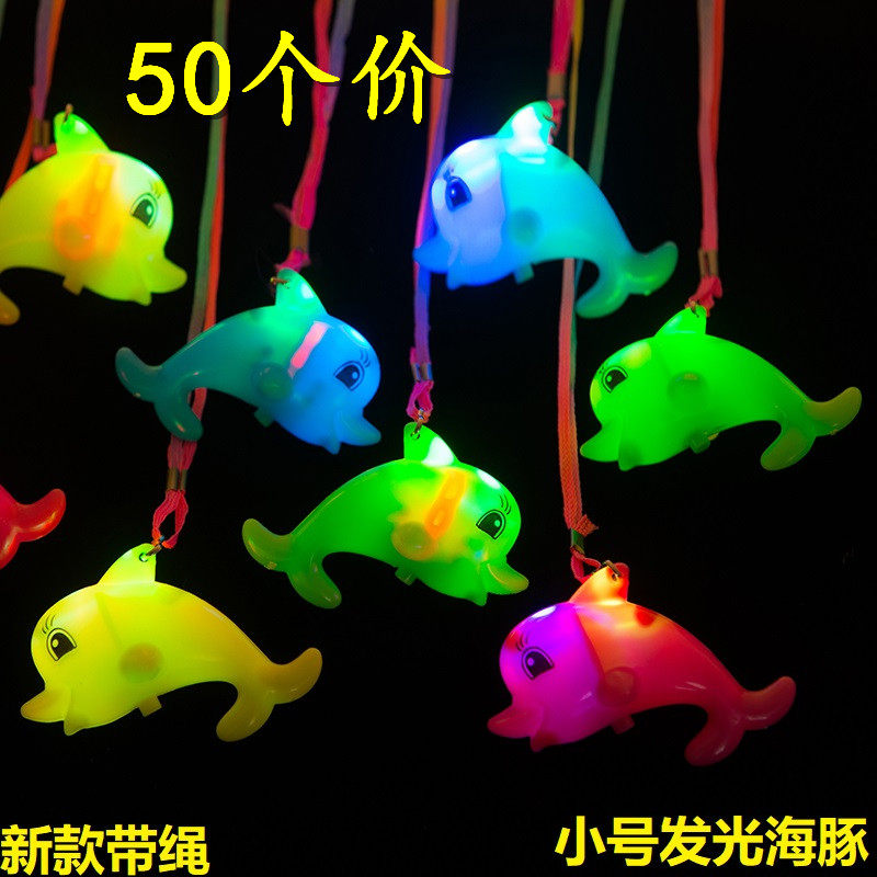Cartoon Light Dolphin Pendant Flash Necklace With Rope Children Toy Microquotient Push Sweep Code Small Gift Wholesale
