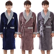 Flannel robe nam mùa đông dày san hô lông cừu áo choàng tắm áo choàng nam đồ ngủ kích thước lớn mùa thu và mùa đông áo choàng dài đoạn