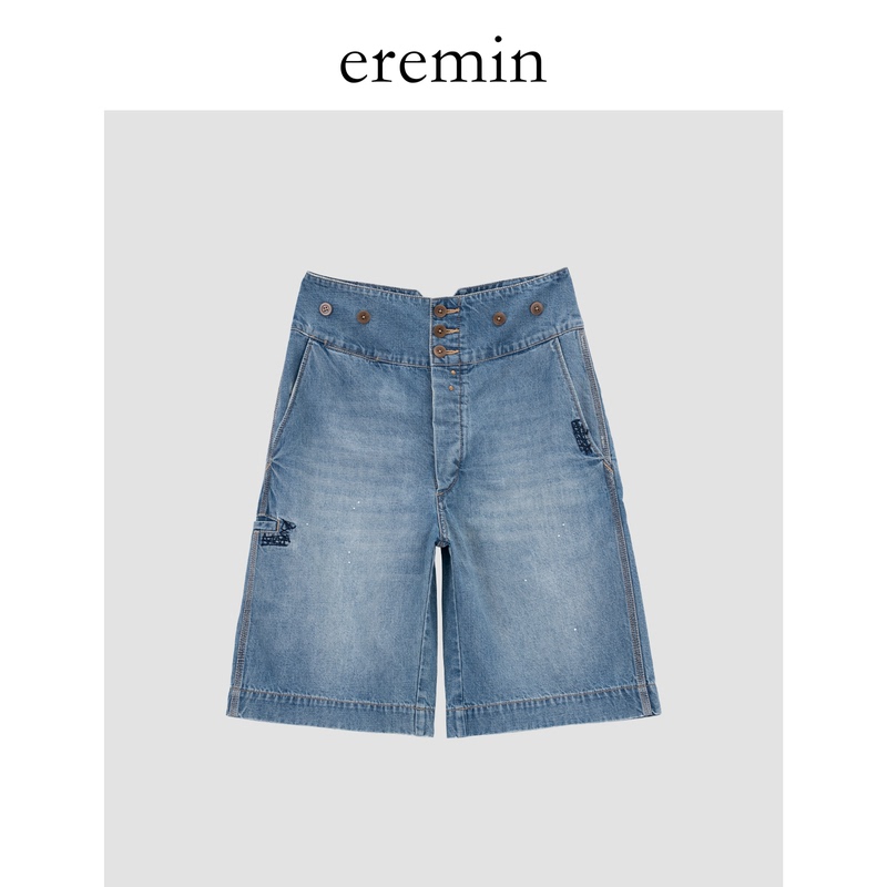 Eremin Lin Moqing/Buttoned Mid-Length Pants/Cotton Washed Vintage Versatile Casual Five-Point Denim Shorts Eremin Lin Moqing/Buttoned Mid-Length Pants/Cotton Washed Vintage Versatile Casual Five-Point Denim Shorts