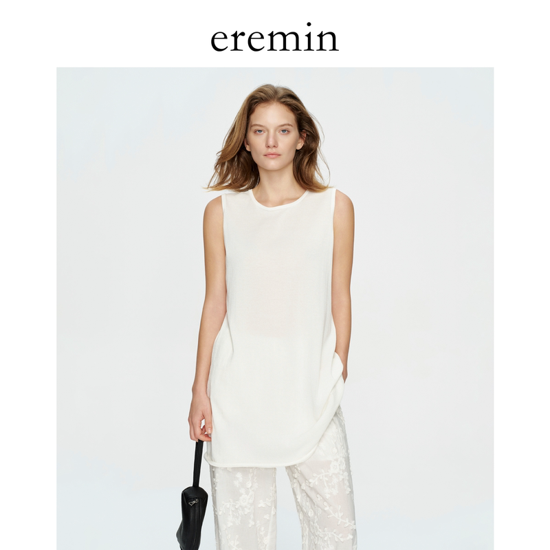 Eremin Lin Moqing/Rolled Hem Tank Top/Cotton + Nylon Summer Cool and Comfortable Sleeveless Top