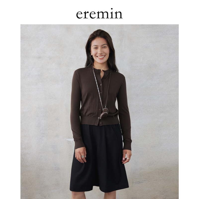 Eremin Lin Moqing/Yangzi Yarn Cardigan/Wool Regular Shoulder Solid Color Versatile Round Neck Long Sleeve Knit