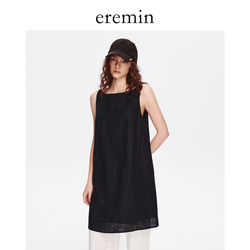 Eremin Lin Moqing/Linen Tank Dress/Relaxed Mid-Length Casual French Versatile Layered Sleeveless Vest