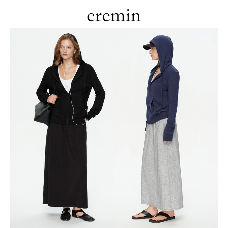 Eremin Lin Moqing/Solid Color Hoodie/Cotton Sports Casual Long-Sleeve Hooded Zipper Sweatshirt Jacket