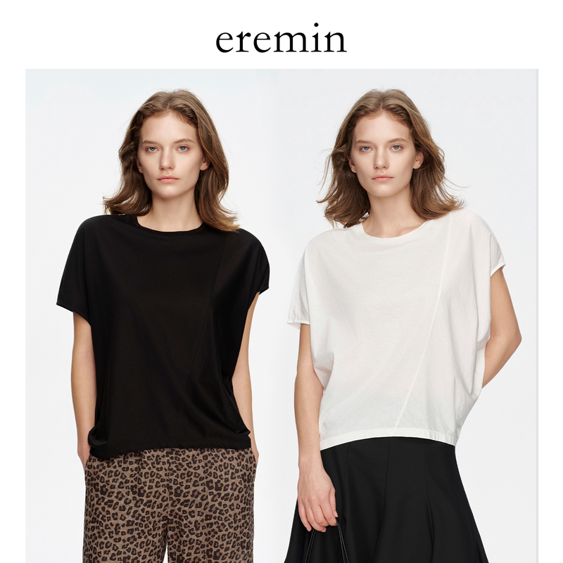 Eremin Lin Moqing/Asymmetrical T/Cotton Irregular Cut Casual Versatile Round Neck Oversized Short Sleeve T-Shirt Eremin Lin Moqing/Asymmetrical T/Cotton Irregular Cut Casual Versatile Round Neck Oversized Short Sleeve T-Shirt