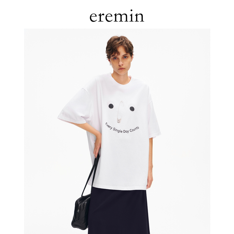 Eremin Lin Moqing/Pin T/Cotton Fun Smiley Face Print Loose Casual Round Neck Short-Sleeved T-Shirt Eremin Lin Moqing/Pin T/Cotton Fun Smiley Face Print Loose Casual Round Neck Short-Sleeved T-Shirt