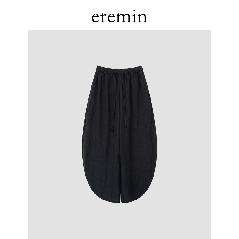 Eremin Lin Moqing/ Conch Pants/ All-Linen Relaxed Drape Slimming Elastic Waist Curved Slit Casual Pants
